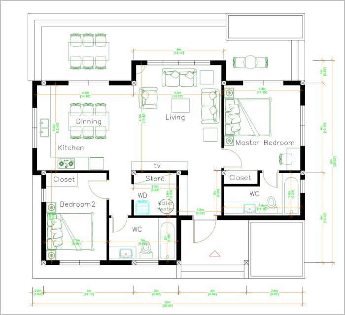 Desain rumah memanjang 12x9