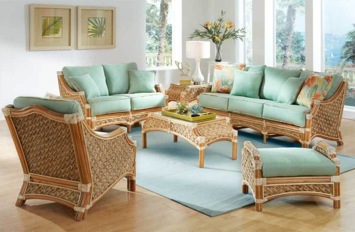 Furniture rattan wicker sets aloha set natural indoor seating color size full